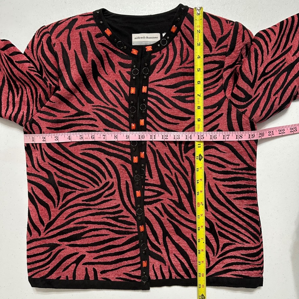 Alfred Dunner Petite Zebra Print Open Front Jacket Animal Studded Red Black 6P - Picture 4 of 4